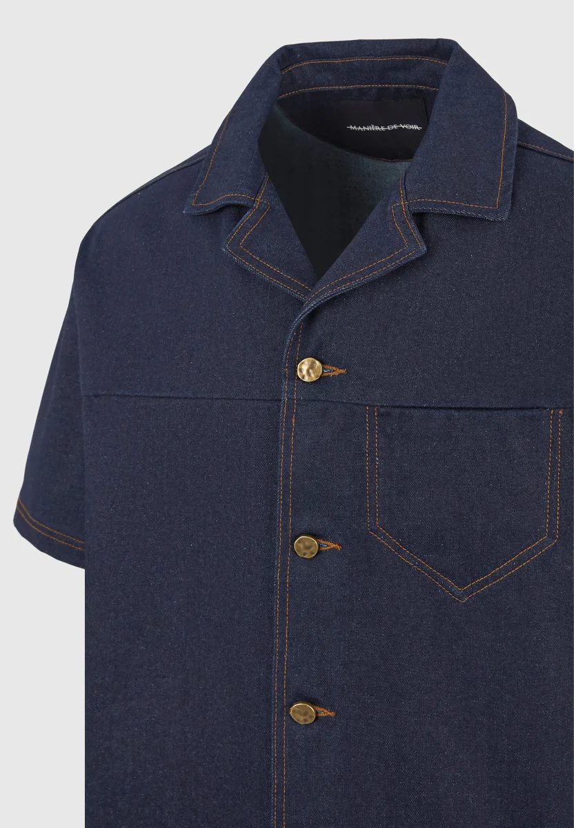Carl - Boxy Denim Revere Shirt - Indigo - Image 7
