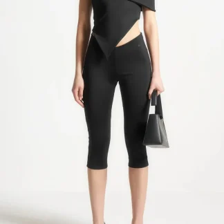 Angled Hem Bardot Top - Black