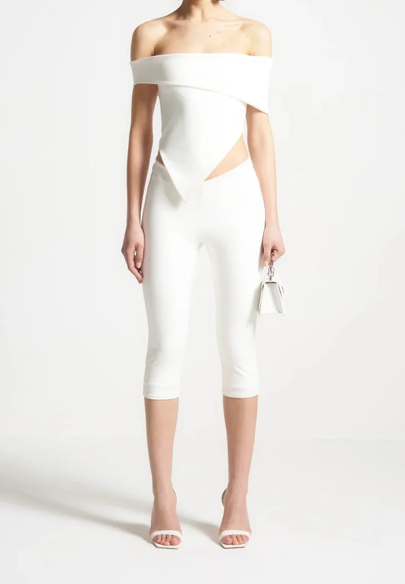 Angled Hem Bardot Top - Off White - Image 2