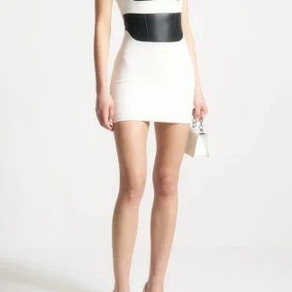 Layered Corset Mini Dress - White/Black