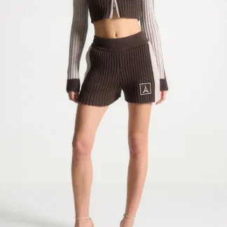 Rib Knit Track Jacket - Brown/Beige