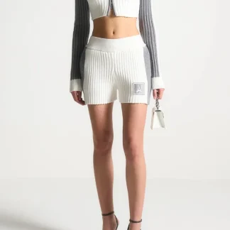 Rib Knit Track Jacket - Off White/Grey