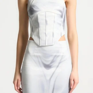 Satin Renaissance Body Print Corset Top - Off White