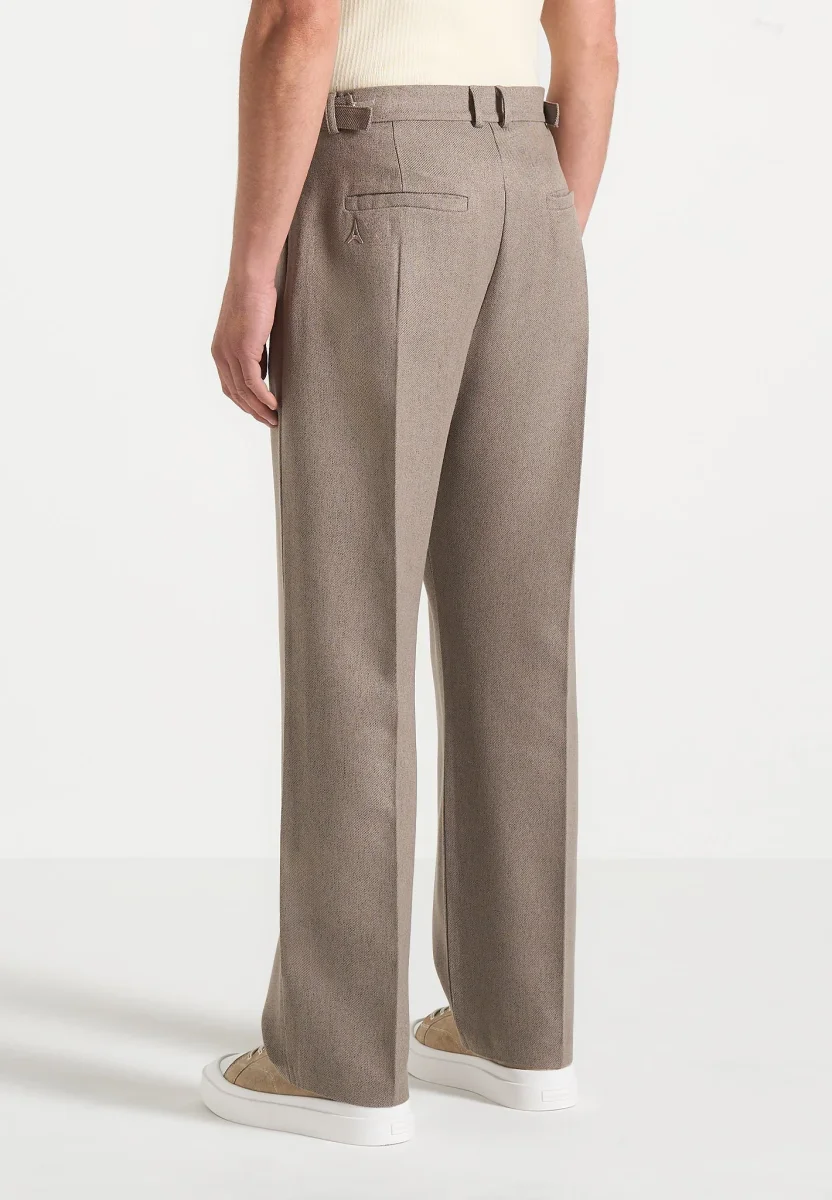 Pierre - Relaxed Fit Textured Pleated Tailored Trousers - Taupe - Image 4