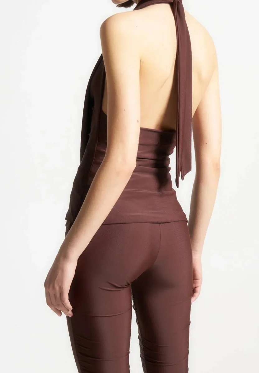 Draped Halterneck Top - Brown - Image 3