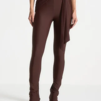 Draped Hardware Detail Leggings - Brown