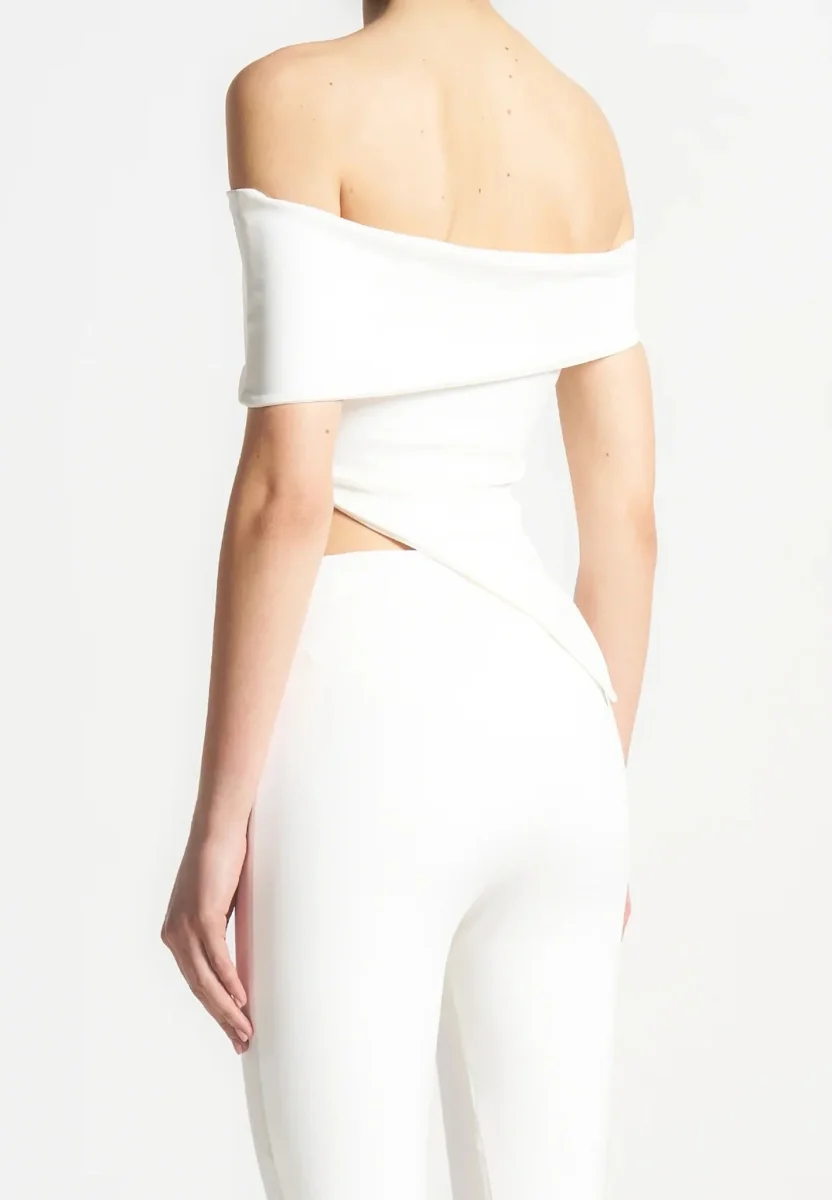 Angled Hem Bardot Top - Off White - Image 4