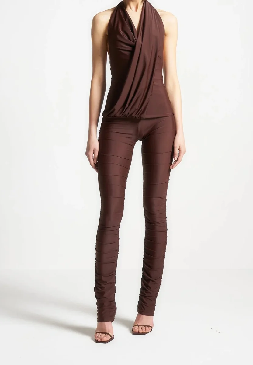 Draped Halterneck Top - Brown - Image 4