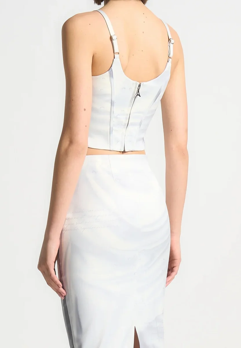 Satin Renaissance Body Print Corset Top - Off White - Image 4