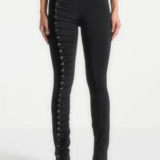 Eyelet Detail Tacked Leggings - Black