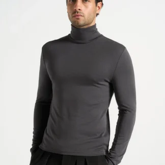 TS006 - Long Sleeve Roll Neck Top - Grey
