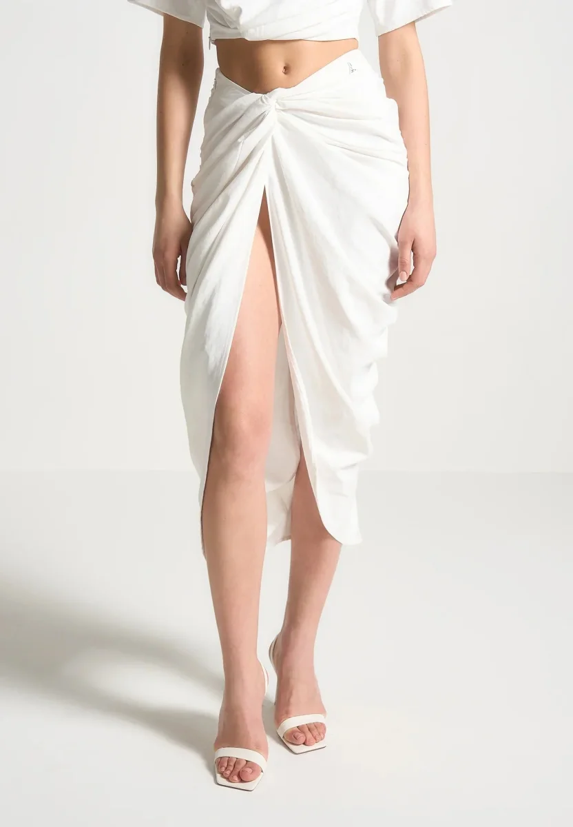 Asymmetric Drape Midaxi Skirt - White - Image 5