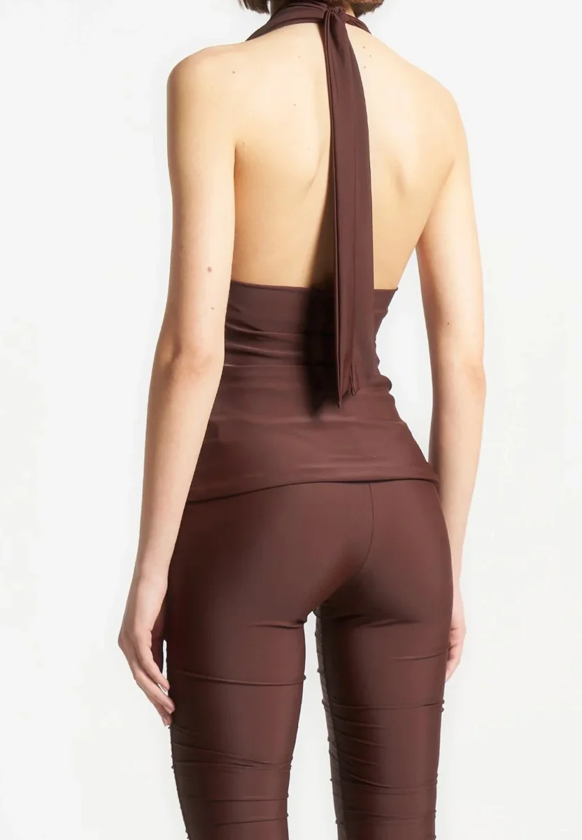 Draped Halterneck Top - Brown - Image 5