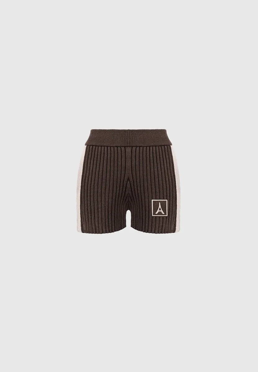Rib Knit Track Shorts - Brown/Beige - Image 5