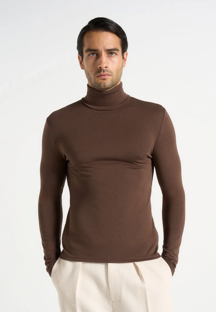 TS006 - Long Sleeve Roll Neck Top - Brown