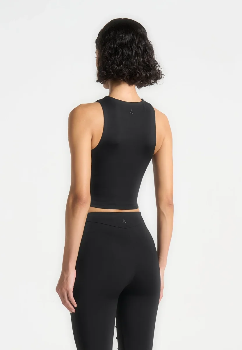 Eyelet Detail Tacked Racer Top - Black - Image 6