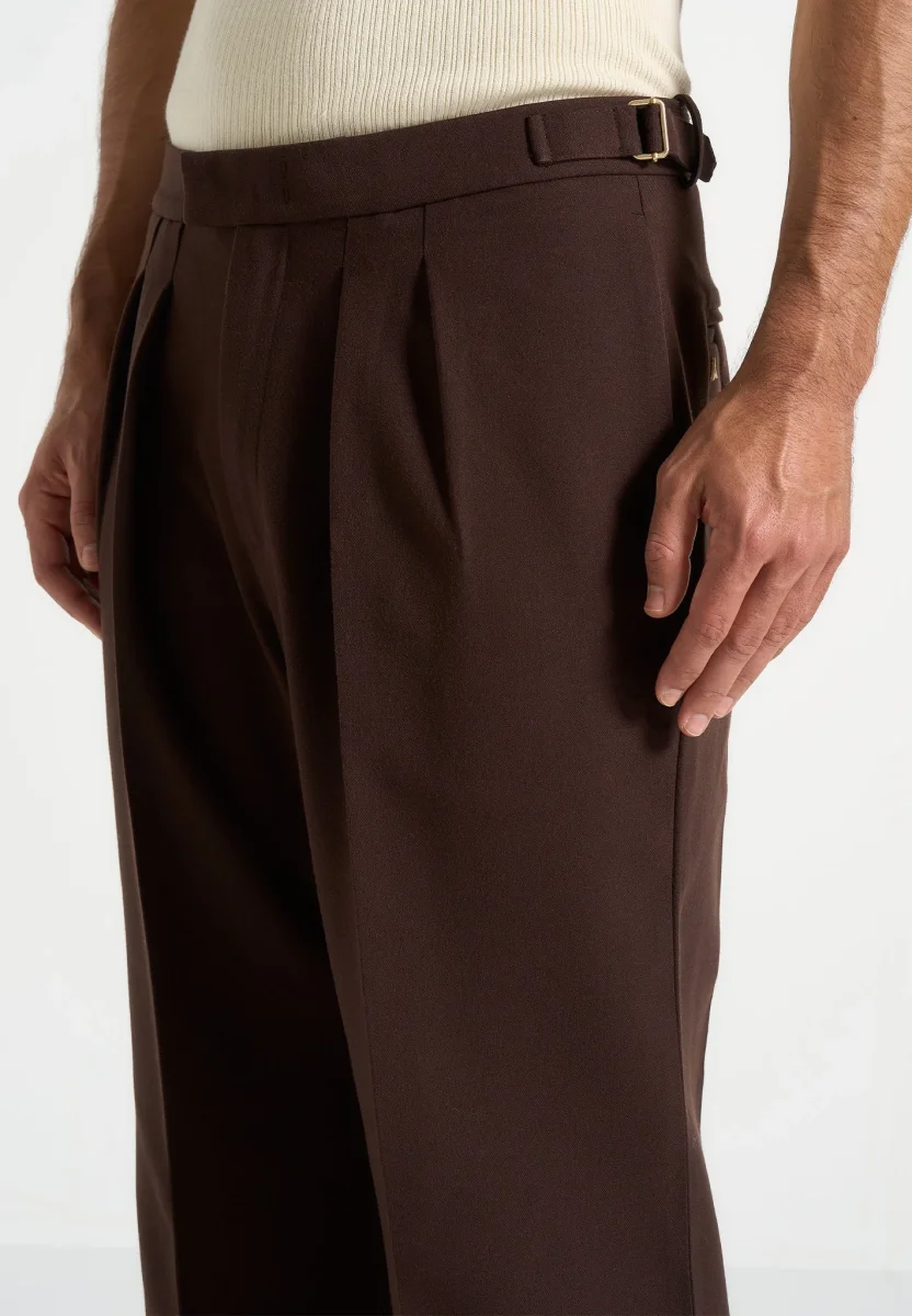 Pierre - Relaxed Fit Pleated Tailored Trousers - Brown - Image 6