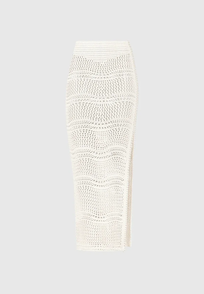 Pearl Applique Crochet Maxi Skirt - Cream - Image 6