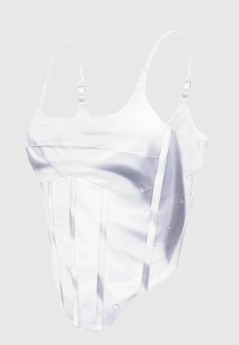 Satin Renaissance Body Print Corset Top - Off White - Image 6
