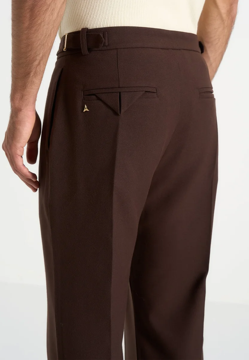 Pierre - Relaxed Fit Pleated Tailored Trousers - Brown - Image 7