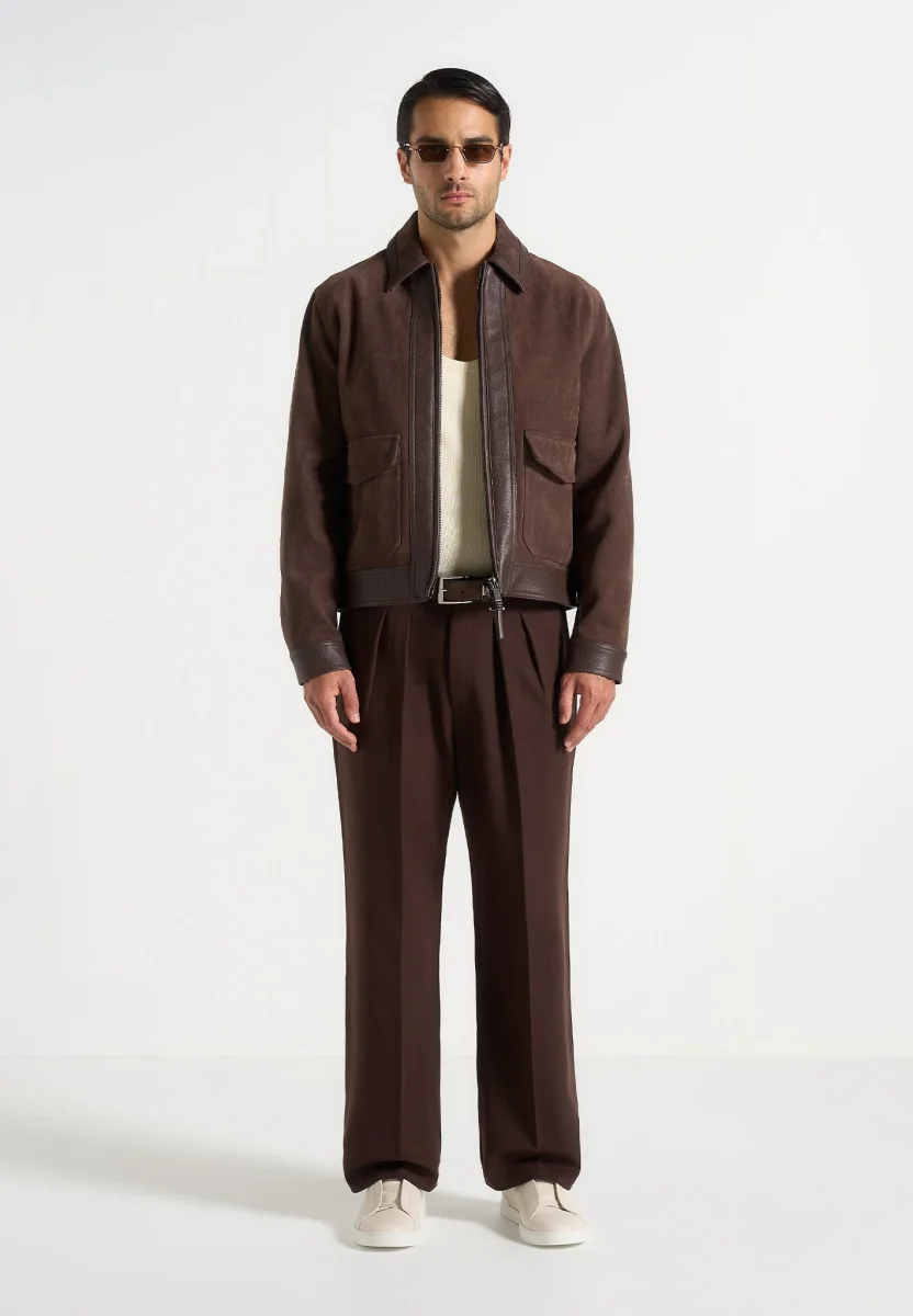 Pierre - Relaxed Fit Pleated Tailored Trousers - Brown - Image 3