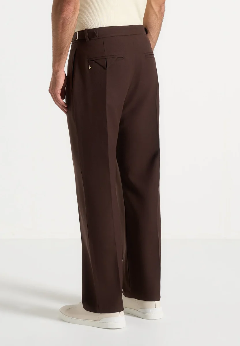 Pierre - Relaxed Fit Pleated Tailored Trousers - Brown - Image 5