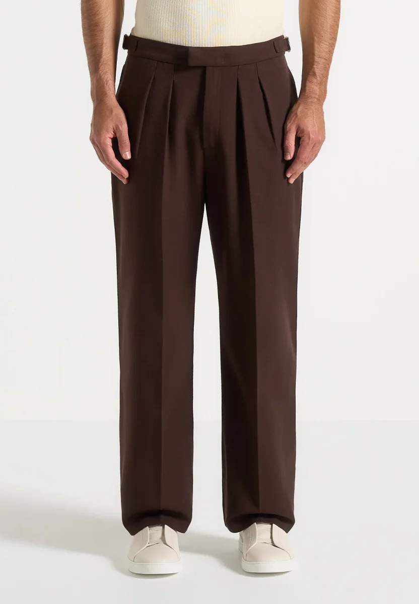 Pierre - Relaxed Fit Pleated Tailored Trousers - Brown - Image 4