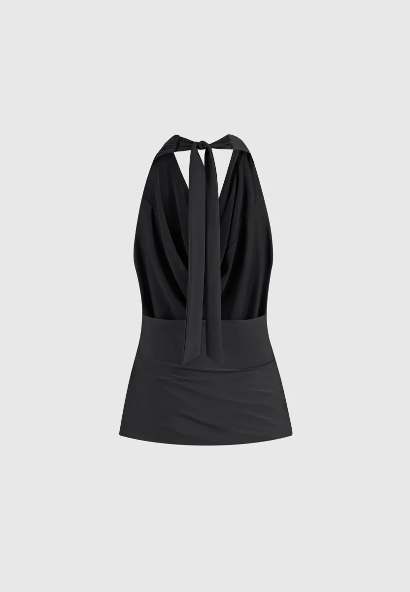 Draped Halterneck Top - Black - Image 7