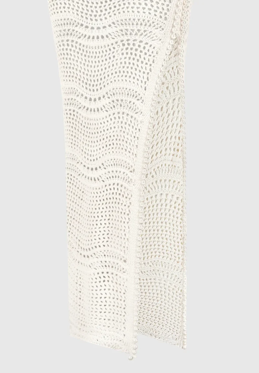 Pearl Applique Crochet Maxi Skirt - Cream - Image 7