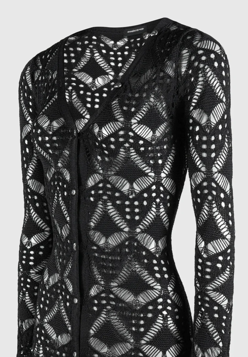 Knit Longline Cover Up Cardigan - Black - Image 8