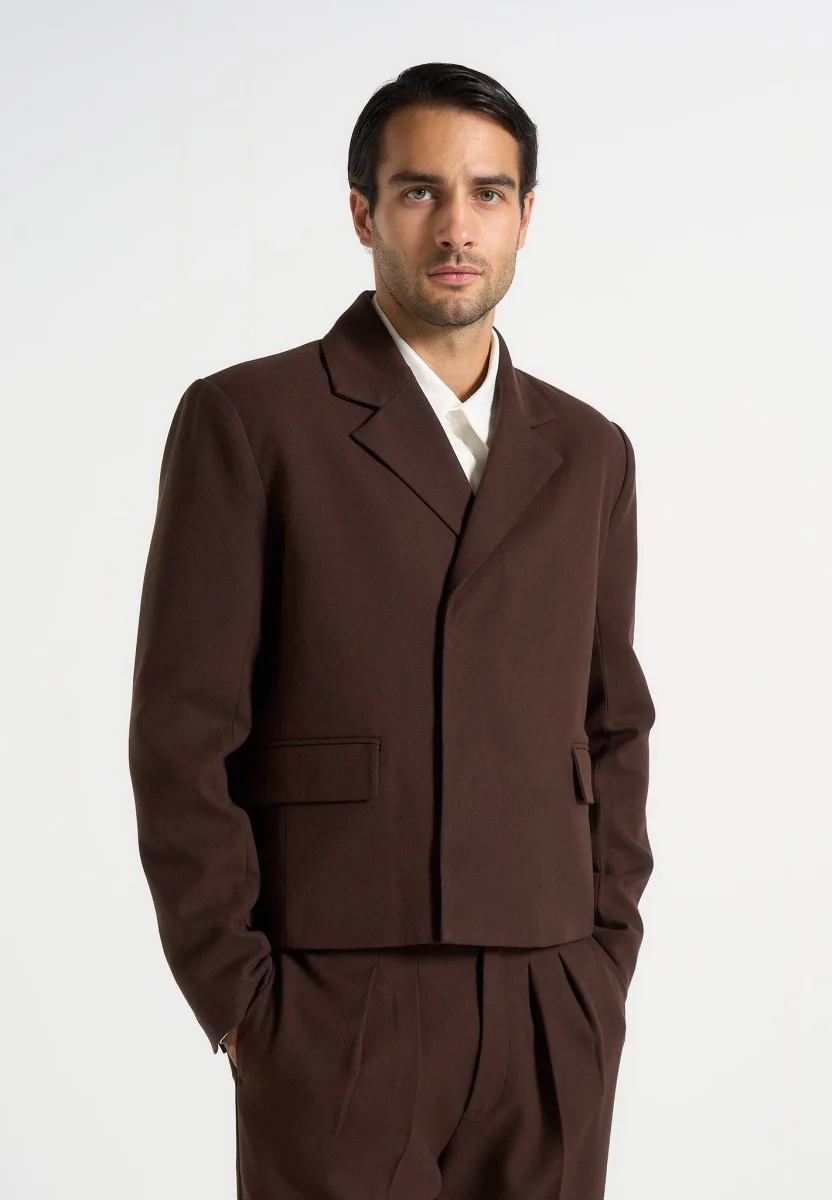 Hector - Double Breasted Tailored Cropped Blazer - Brown - Image 4