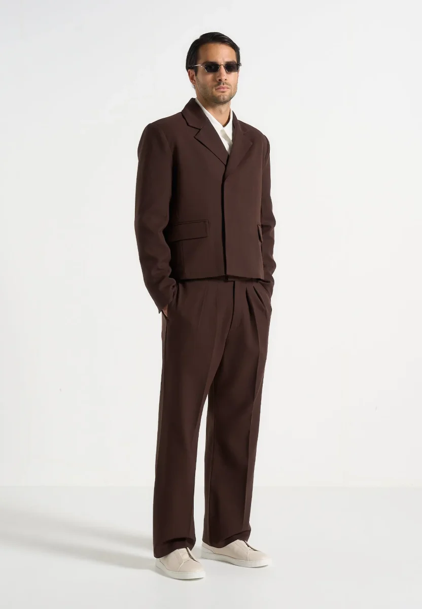Hector - Double Breasted Tailored Cropped Blazer - Brown - Image 3
