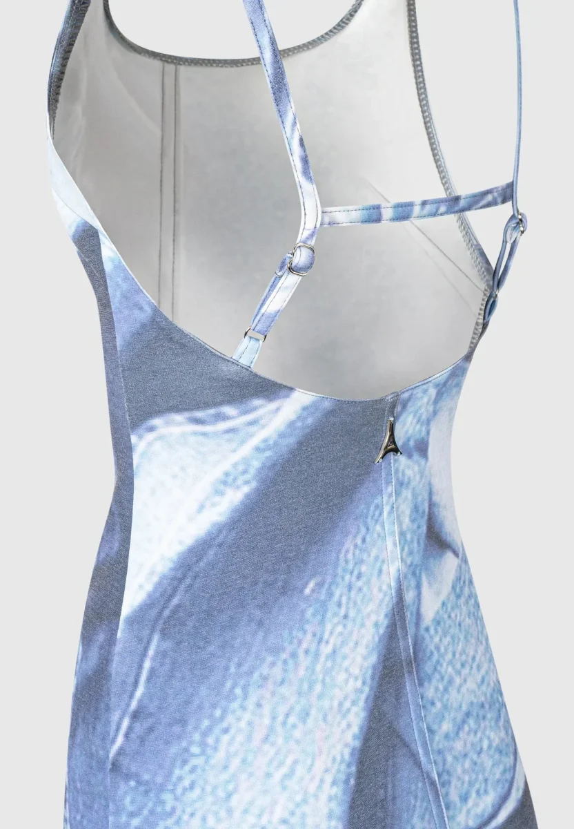 Printed Denim Effect Maxi Dress - Blue - Image 8