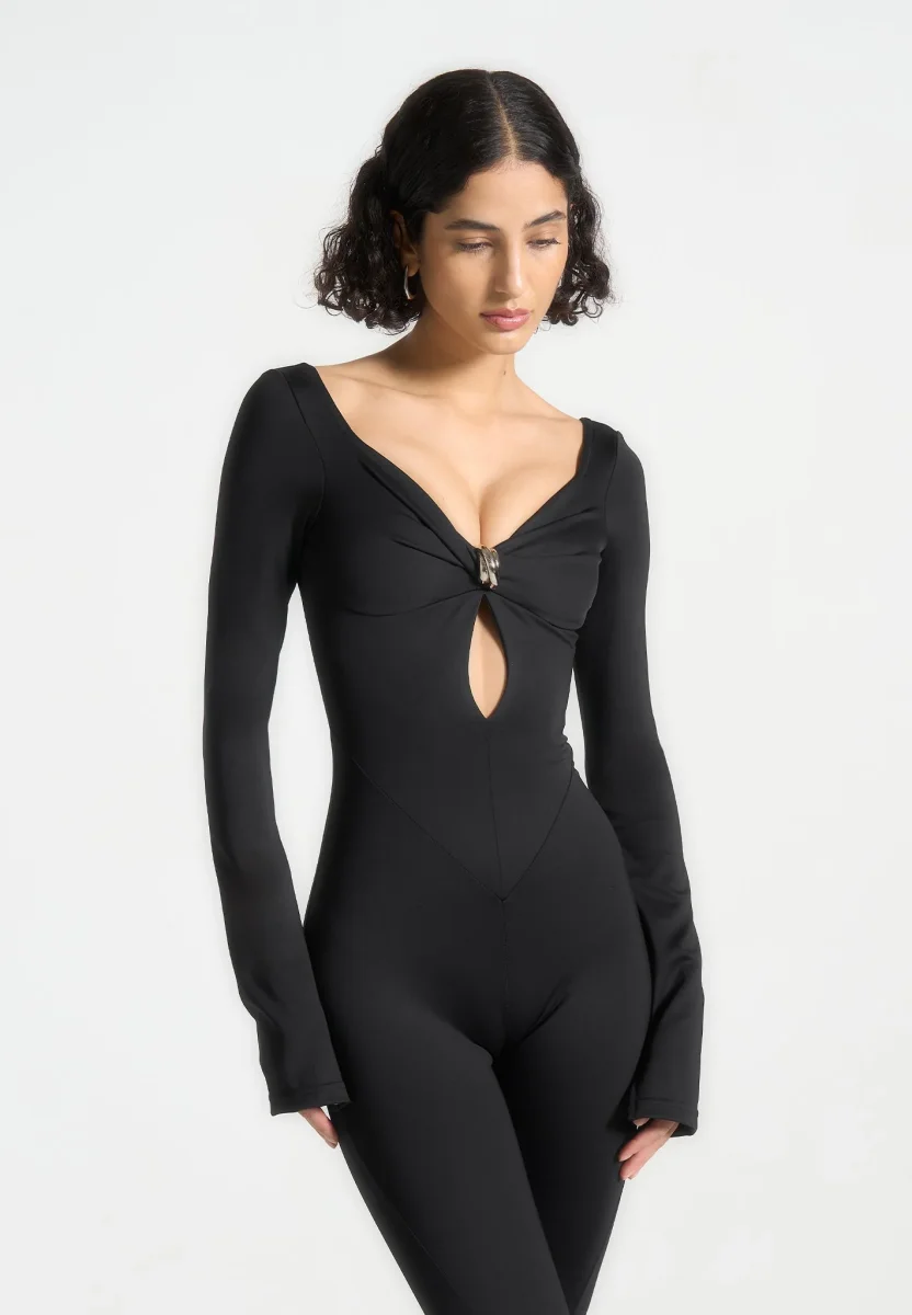 Twisted Bust Off Shoulder Jumpsuit - Black - Image 6