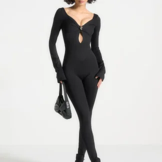 Twisted Bust Off Shoulder Jumpsuit - Black