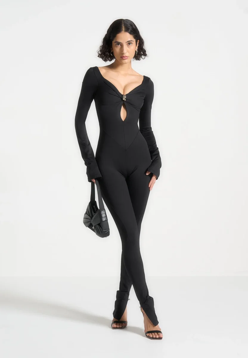 Twisted Bust Off Shoulder Jumpsuit - Black - Image 2