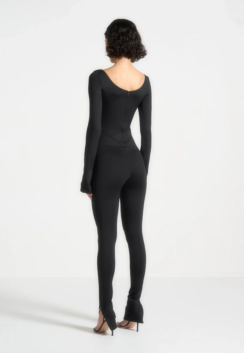 Twisted Bust Off Shoulder Jumpsuit - Black - Image 7