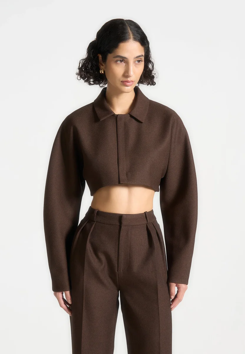 Elya - Tailored Super Cropped Jacket - Brown - Image 2