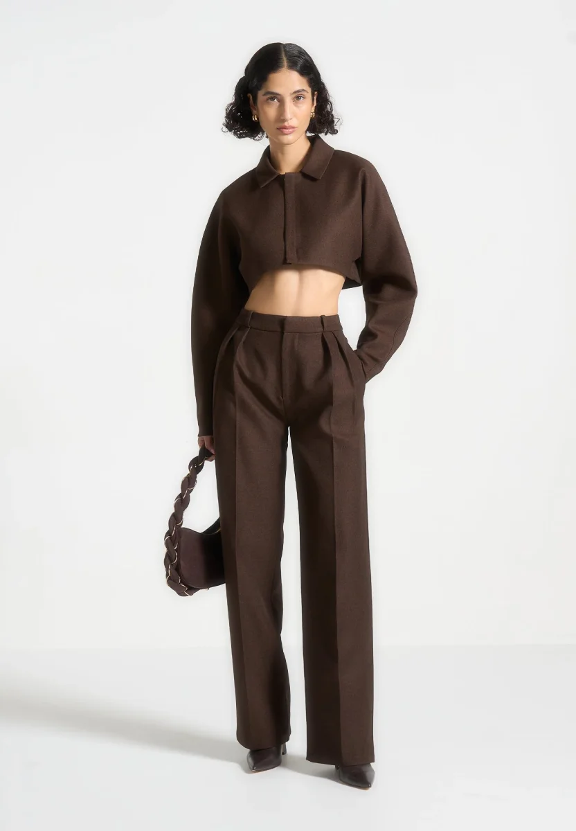Elya - Tailored Super Cropped Jacket - Brown - Image 3