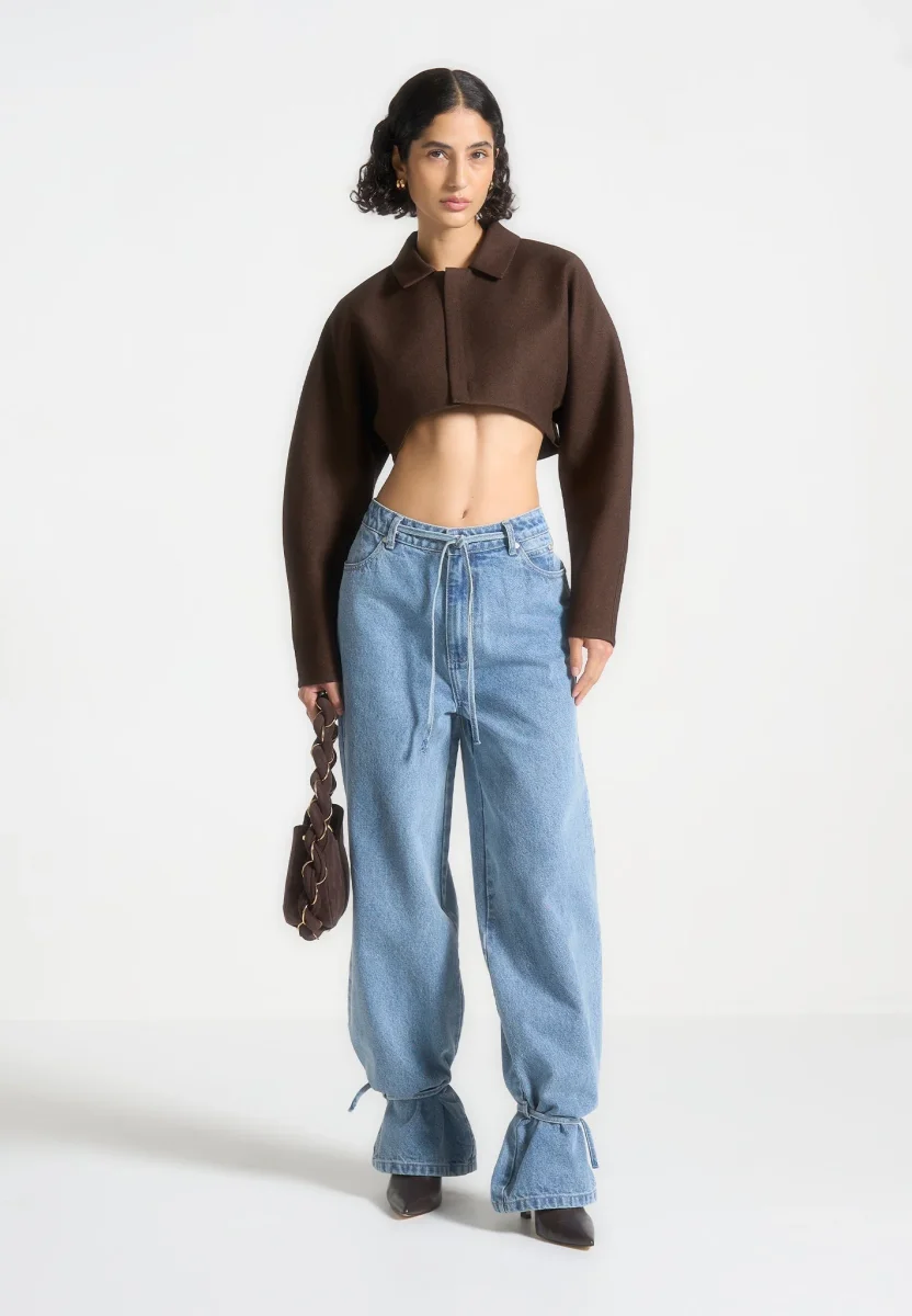 Elya - Tailored Super Cropped Jacket - Brown - Image 7