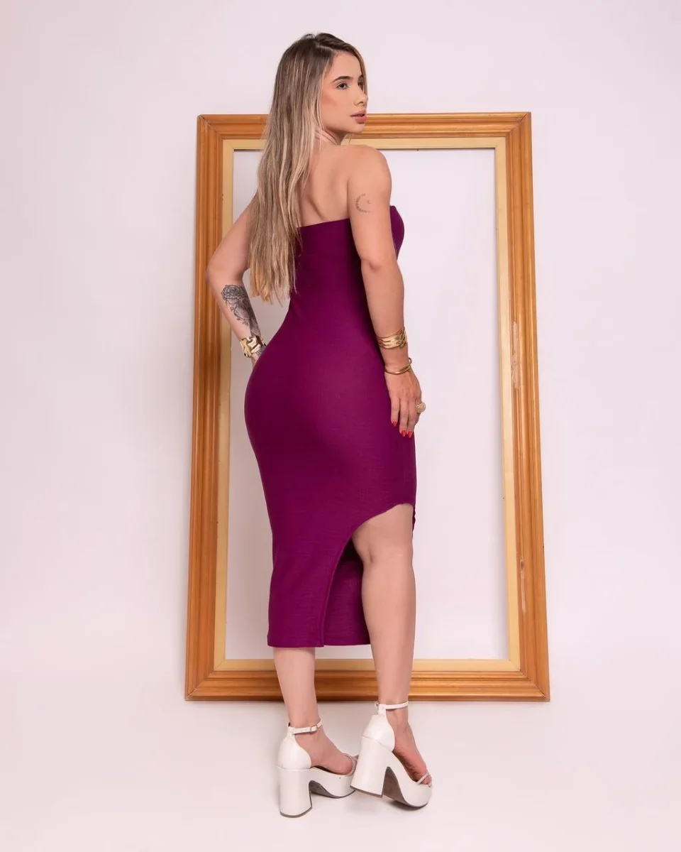 Vestido Mid Coladinho Sem Alças Com Fenda Na Coxa - Image 3