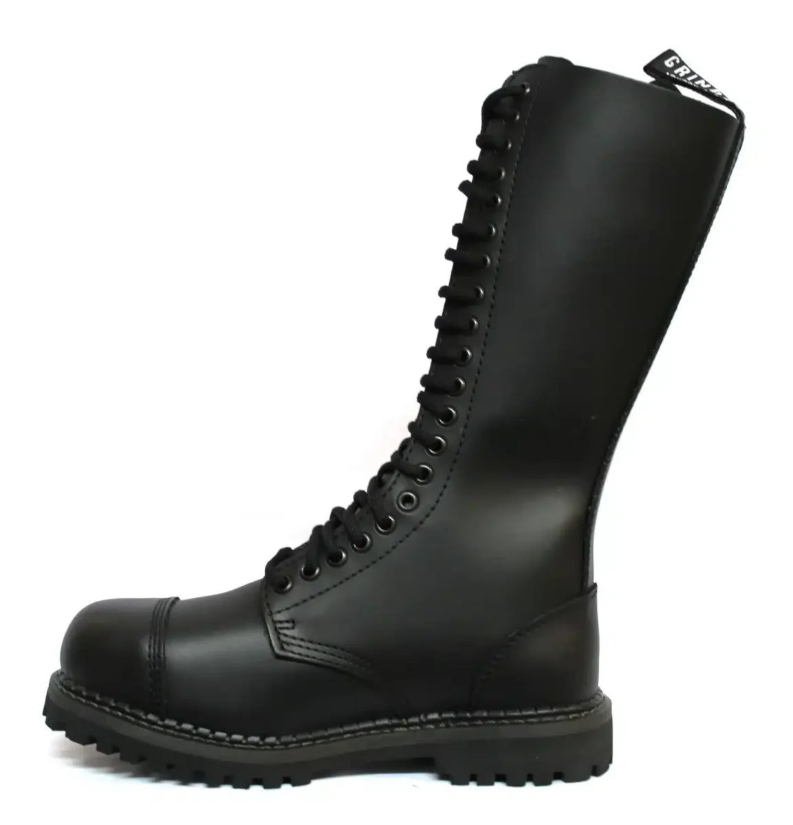 Botas militares unissex de couro legítimo, pretas, Ginders King, estilo punk rock, com biqueira de aço. - Image 4