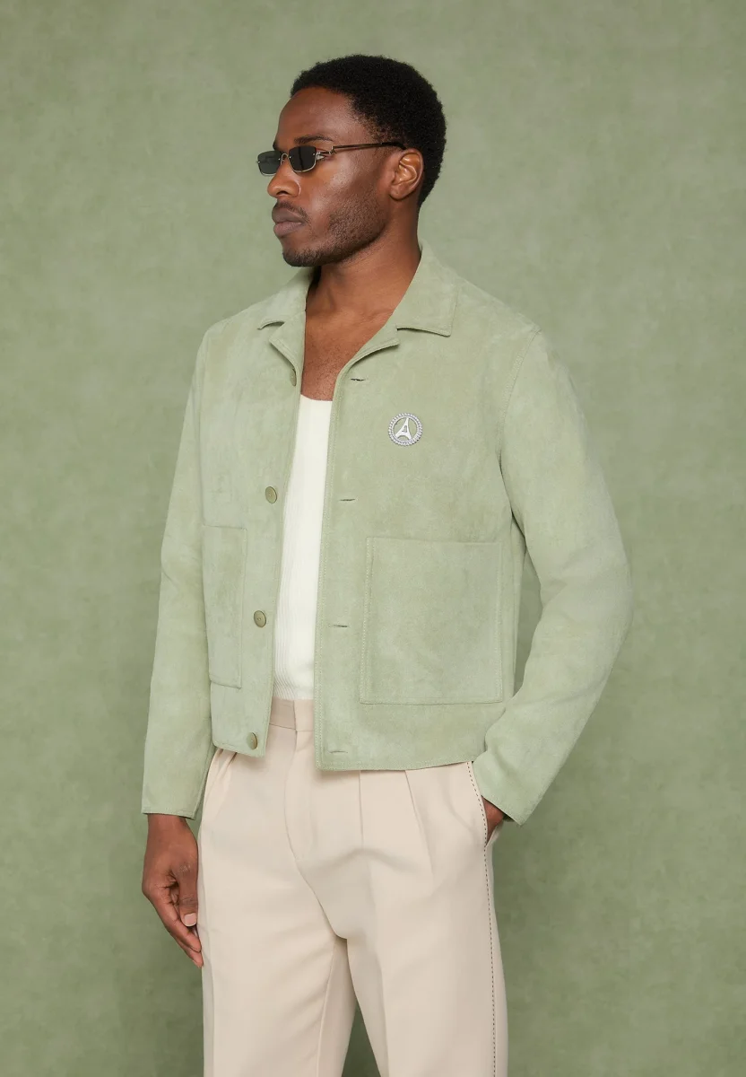 Michel - Suede Jacket with Revere Collar - Sage - Image 8