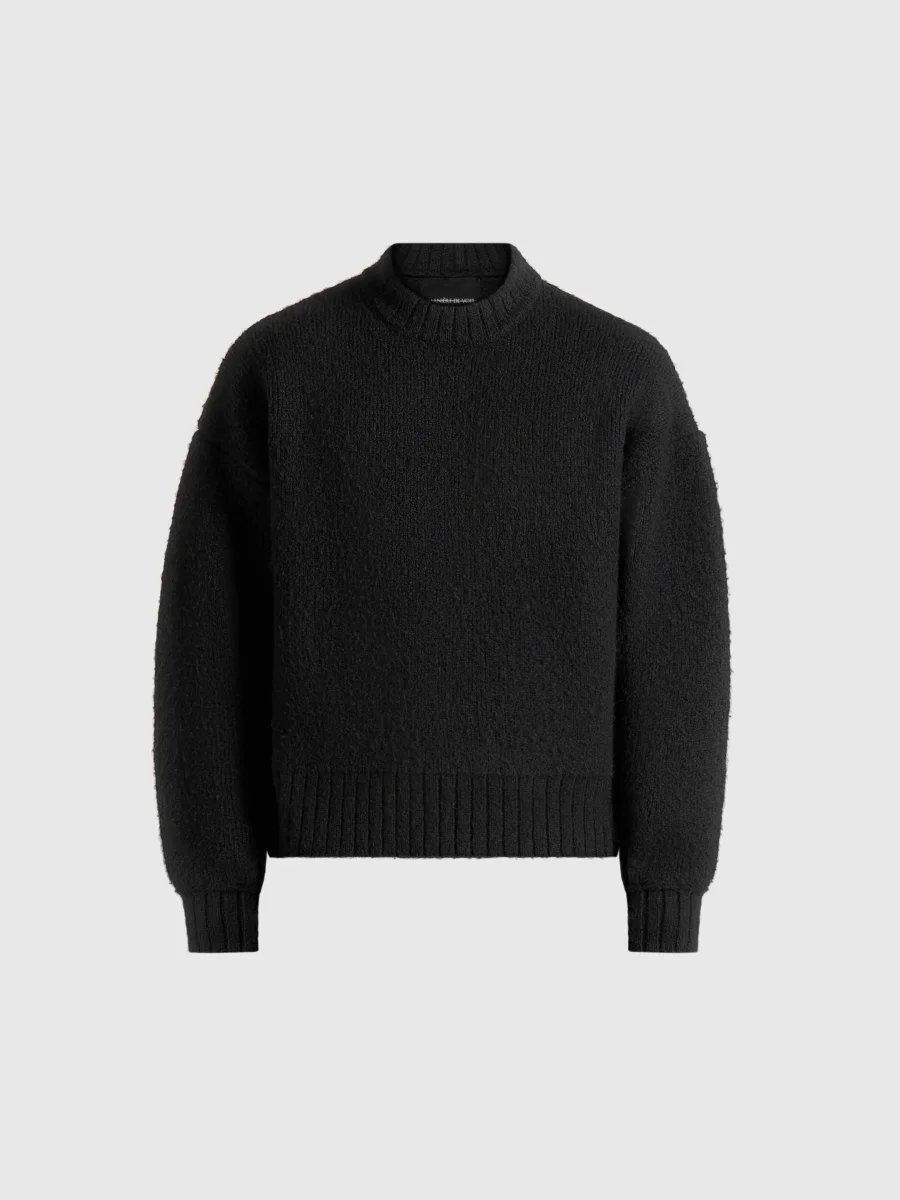 KW001 - Brushed Wool Knit Sweater - Black - Image 7