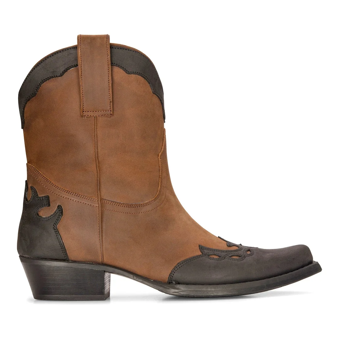 Botas masculinas de cano alto estilo western, em couro legítimo marrom, para montaria, dança, caça, estilo cowboy vintage. Bico fino. - Image 2
