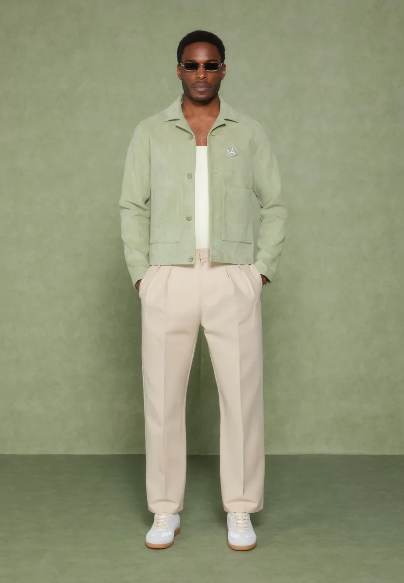 Michel - Suede Jacket with Revere Collar - Sage - Image 9