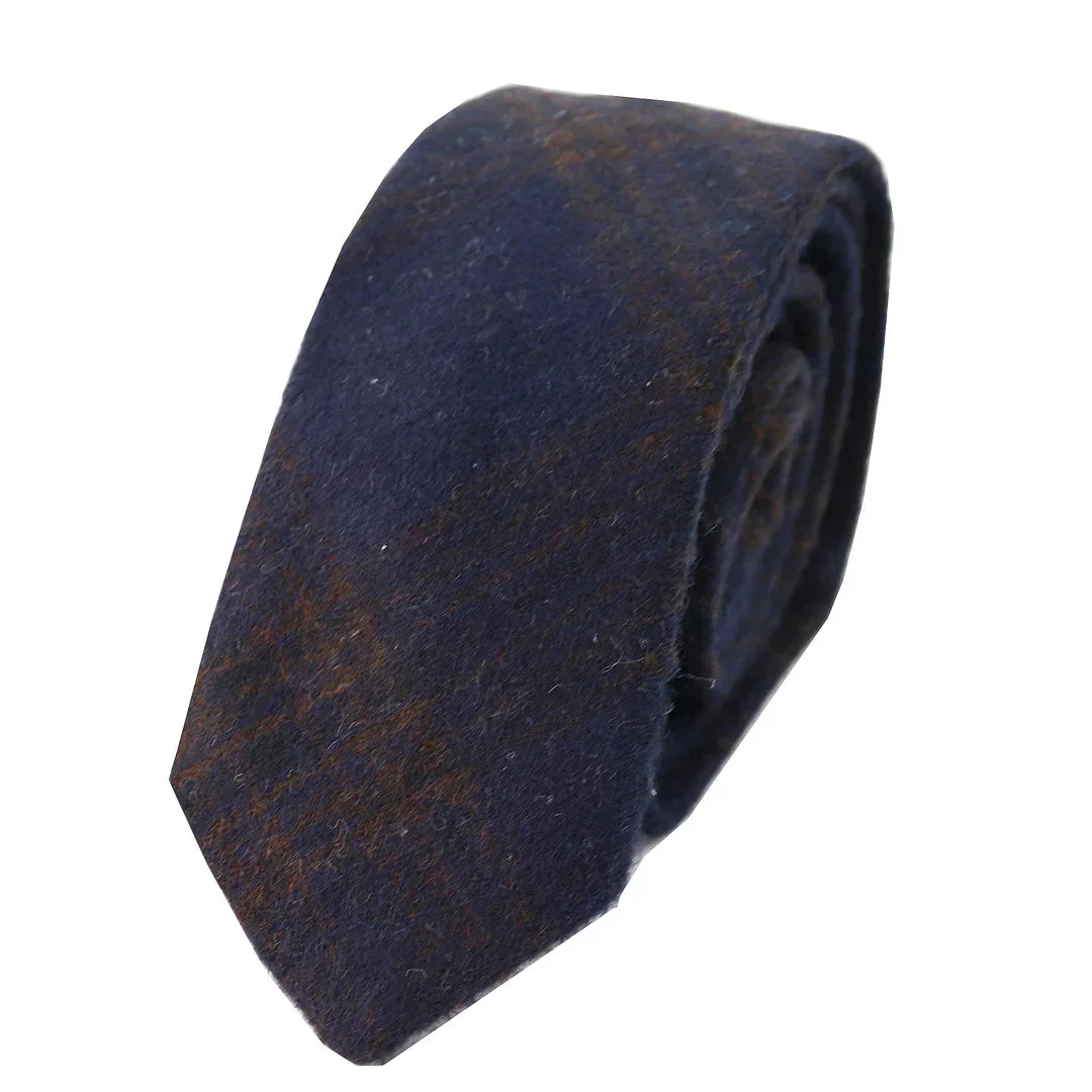 281 - Gravata e lenço de bolso masculinos em lã tweed azul espinha de peixe, 5 cm (2")
