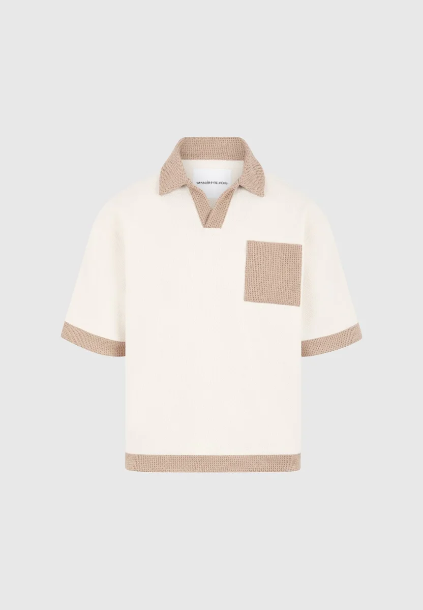 Brice - Boxy Polo Shirt with Crochet Detail - Cream - Image 6