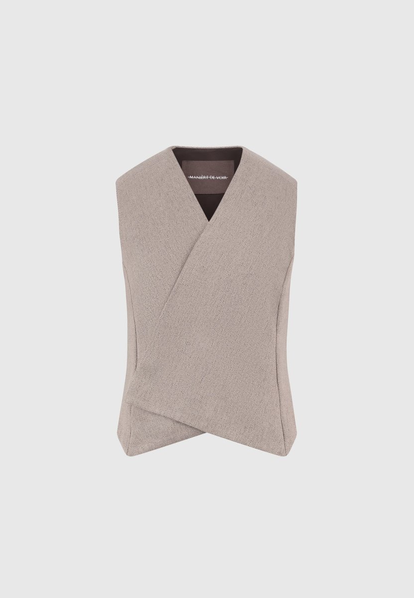 Laurence - Textured Tailored Wrap Waistcoat - Taupe - Image 7