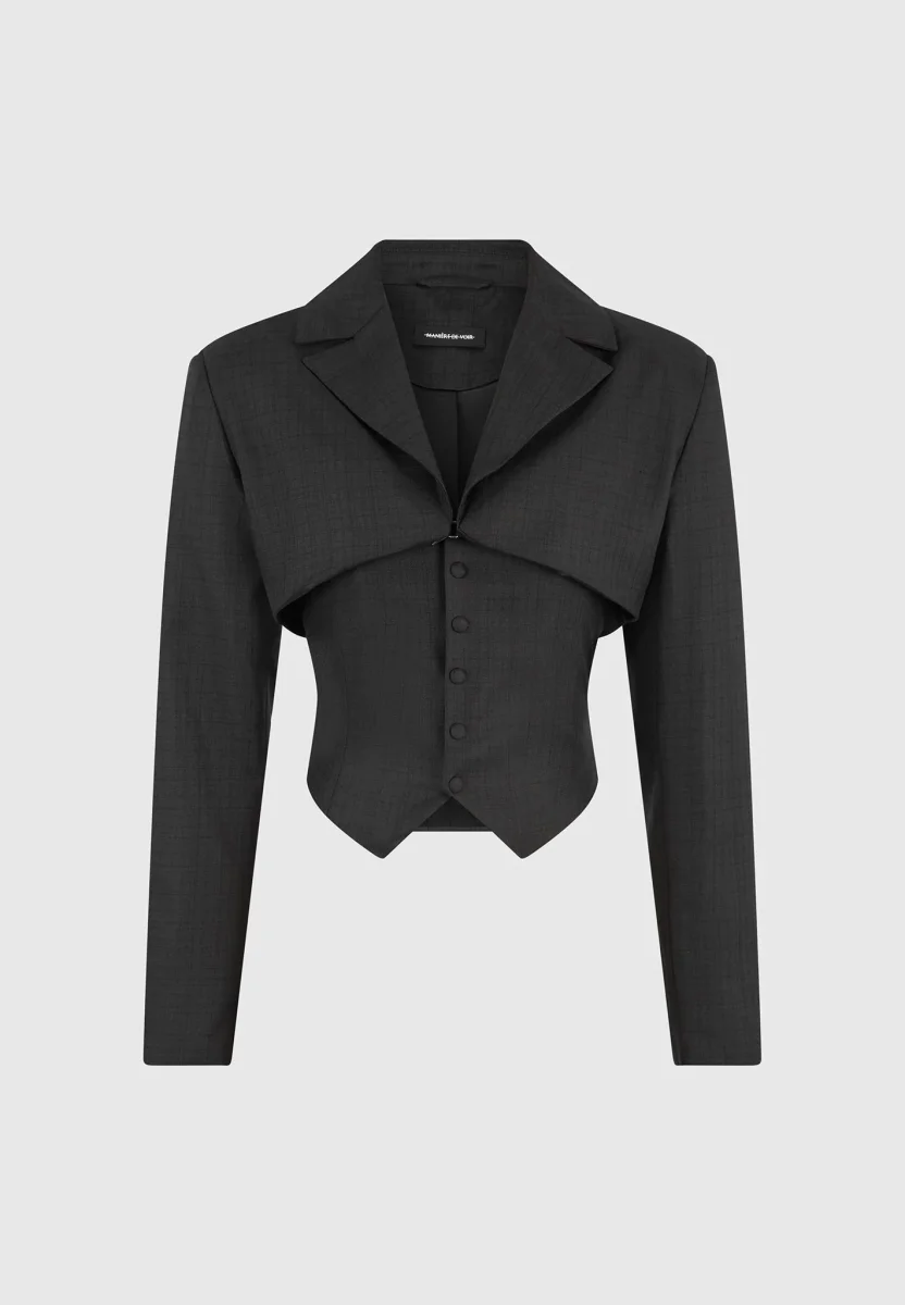 Lise - Cropped Tailored Blazer & Button Detail Bandeau - Black - Image 8